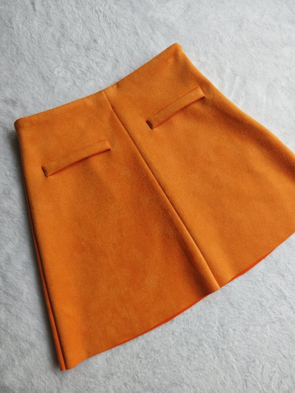 ZARA Orange A-Line Mini Skirt S Suede Look High Waist Retro Chic Fall Outfit - Picture 2 of 10